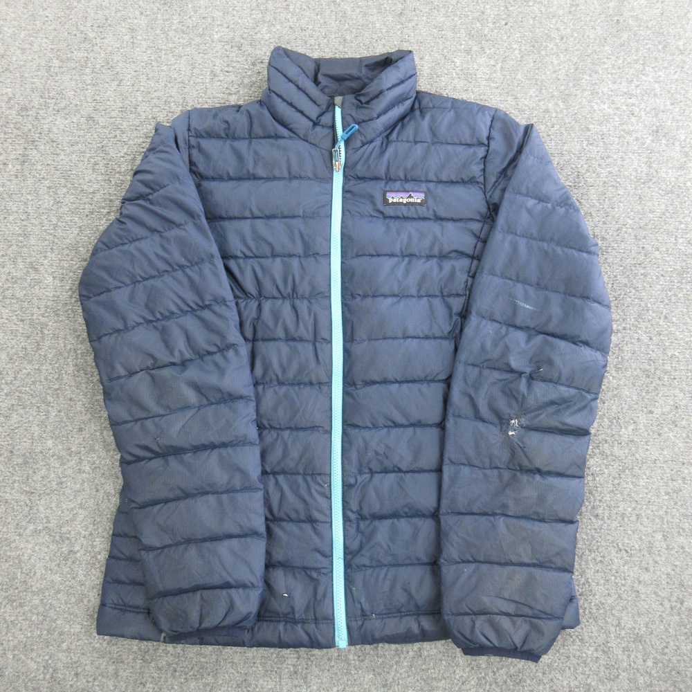 Patagonia Jacket Womens Small Blue Down Puffer Full Zip Lightweight Repair Warm